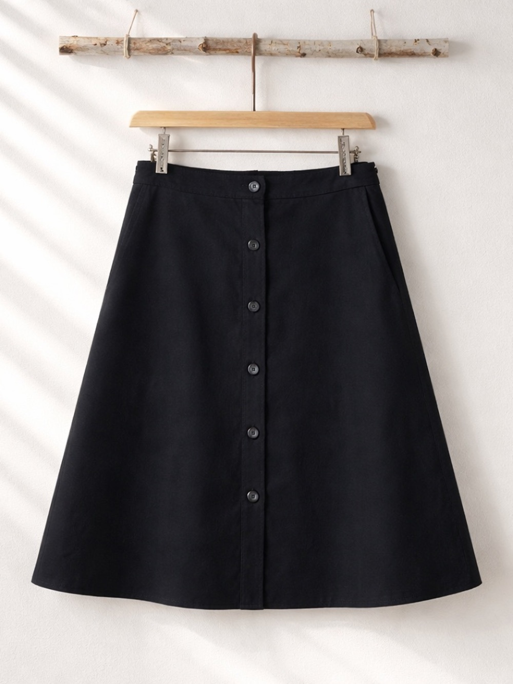 Everlane Black Button Front A-Line Skirt Wrinkle Resistant Travel Luxury EUC